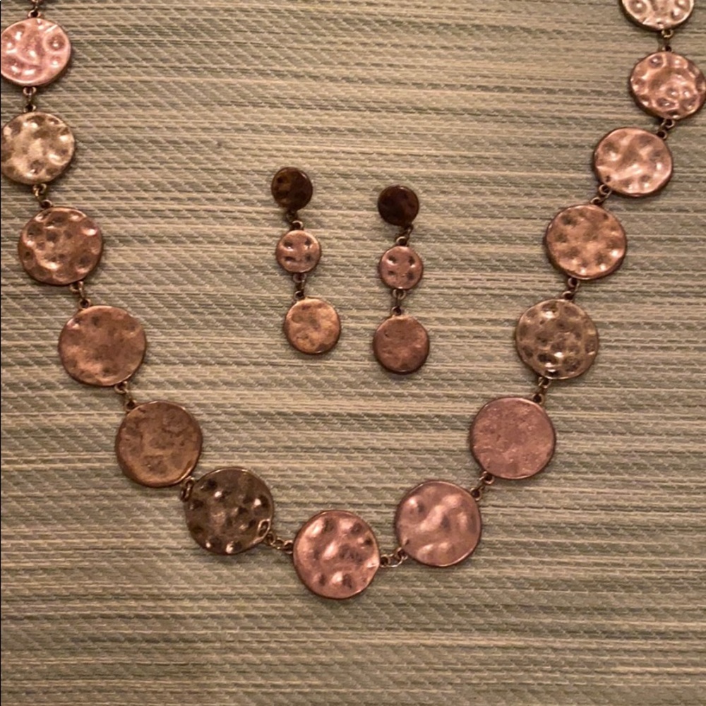 Brushed copper necklace and earring set